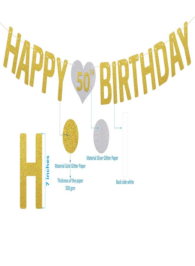 SVM CRAFT® Happy 50th Birthday Cake Topper with Banner, Hello 50, Cheers to 25 Years Old, 50 Years Old Party Decoration Supplies - Image 3